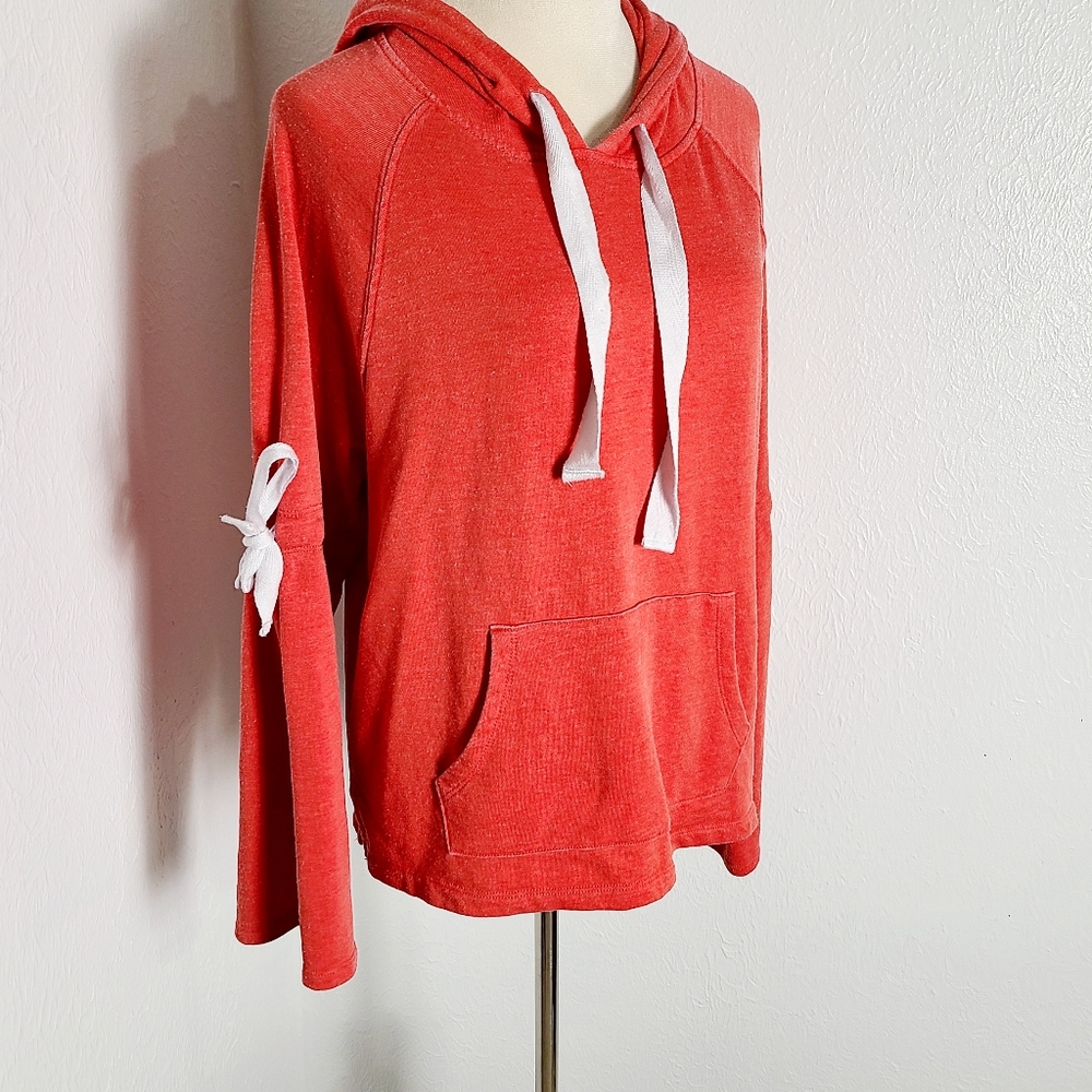 Betsey Johnson Orange Sweatshirt Hoodie, White Ties, Handwarmer, Size Large - Picture 2 of 10